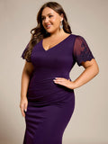 Mermaid Plus Size Short Sleeve Pleated V-Neck Formal Dress