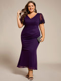 Mermaid Plus Size Short Sleeve Pleated V-Neck Formal Dress