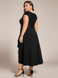 Short Sleeve V-Neck A-Line Empire-Waist Formal Dress with Sequins