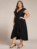 Short Sleeve V-Neck A-Line Empire-Waist Formal Dress with Sequins