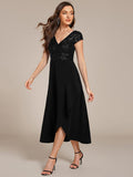 Short Sleeve V-Neck A-Line Empire-Waist Formal Dress with Sequins