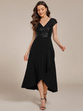 Short Sleeve V-Neck A-Line Empire-Waist Formal Dress with Sequins
