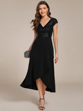 Short Sleeve V-Neck A-Line Empire-Waist Formal Dress with Sequins