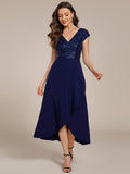 Short Sleeve V-Neck A-Line Empire-Waist Formal Dress with Sequins