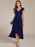 Short Sleeve V-Neck A-Line Empire-Waist Formal Dress with Sequins