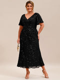 Plus Size Mermaid Sequin Appliques Short Sleeves Formal Dress