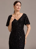 Mermaid Sequin Embroidery V-Neck Short Sleeves Formal Dress