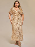 Plus Size Mermaid Sequin Appliques Short Sleeves Formal Dress
