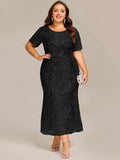 Plus Size Scoop Neck Sequin Appliques Mermaid Formal Dress with Sleeves