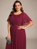 Plus Size A-Line Pleated Empire-Waist Applique Chiffon Formal Dress