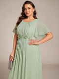 Plus Size A-Line Pleated Empire-Waist Applique Chiffon Formal Dress