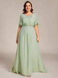 Plus Size A-Line Pleated Empire-Waist Applique Chiffon Formal Dress