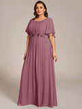 Plus Size A-Line Pleated Empire-Waist Applique Chiffon Formal Dress