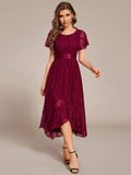 A-Line Short Sleeve Ruffled Empire-Waist Scoop Neck Lace Formal Dress