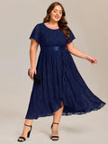 A-Line Short Sleeve Ruffled Empire-Waist Scoop Neck Lace Formal Dress