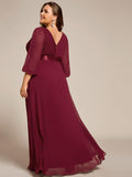 Long Sleeves A-Line Chiffon V-Neck Empire-Waist Formal Evening Dress