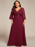 Plus Size A-Line Empire-Waist Chiffon Formal Evening Dress with Long Sleeves