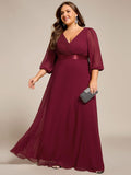 Plus Size A-Line Empire-Waist Chiffon Formal Evening Dress with Long Sleeves