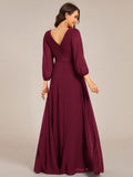 Long Sleeves A-Line Chiffon V-Neck Empire-Waist Formal Evening Dress