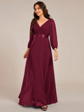 Long Sleeves A-Line Chiffon V-Neck Empire-Waist Formal Evening Dress