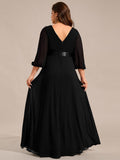 Long Sleeves A-Line Chiffon V-Neck Empire-Waist Formal Evening Dress