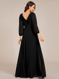 Long Sleeves A-Line Chiffon V-Neck Empire-Waist Formal Evening Dress