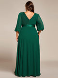 Plus Size A-Line Empire-Waist Chiffon Formal Evening Dress with Long Sleeves