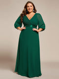 Long Sleeves A-Line Chiffon V-Neck Empire-Waist Formal Evening Dress