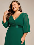 Long Sleeves A-Line Chiffon V-Neck Empire-Waist Formal Evening Dress