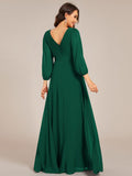 Long Sleeves A-Line Chiffon V-Neck Empire-Waist Formal Evening Dress