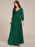 Long Sleeves A-Line Chiffon V-Neck Empire-Waist Formal Evening Dress