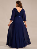 Long Sleeves A-Line Chiffon V-Neck Empire-Waist Formal Evening Dress