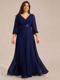Plus Size A-Line Empire-Waist Chiffon Formal Evening Dress with Long Sleeves