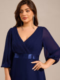 Plus Size A-Line Empire-Waist Chiffon Formal Evening Dress with Long Sleeves
