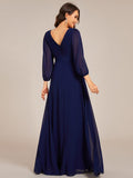 Long Sleeves A-Line Chiffon V-Neck Empire-Waist Formal Evening Dress