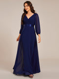 Long Sleeves A-Line Chiffon V-Neck Empire-Waist Formal Evening Dress