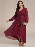 Plus Size A-Line V-Neck Empire-Waist Long Sleeve Chiffon Pleated Formal Dress