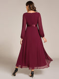 A-Line Empire-Waist Long Sleeve Chiffon Pleated Formal Dress