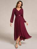 A-Line Empire-Waist Long Sleeve Chiffon Pleated Formal Dress