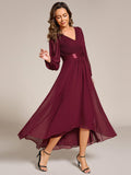 A-Line Empire-Waist Long Sleeve Chiffon Pleated Formal Dress