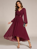 A-Line Empire-Waist Long Sleeve Chiffon Pleated Formal Dress