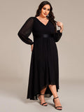 Plus Size A-Line V-Neck Empire-Waist Long Sleeve Chiffon Pleated Formal Dress