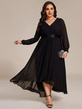 A-Line Empire-Waist Long Sleeve Chiffon Pleated Formal Dress