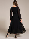 A-Line Empire-Waist Long Sleeve Chiffon Pleated Formal Dress