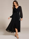 A-Line Empire-Waist Long Sleeve Chiffon Pleated Formal Dress