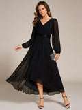 A-Line Empire-Waist Long Sleeve Chiffon Pleated Formal Dress