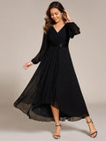 A-Line Empire-Waist Long Sleeve Chiffon Pleated Formal Dress