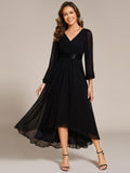 A-Line Empire-Waist Long Sleeve Chiffon Pleated Formal Dress