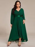 A-Line Empire-Waist Long Sleeve Chiffon Pleated Formal Dress
