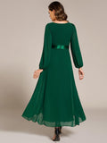A-Line Empire-Waist Long Sleeve Chiffon Pleated Formal Dress